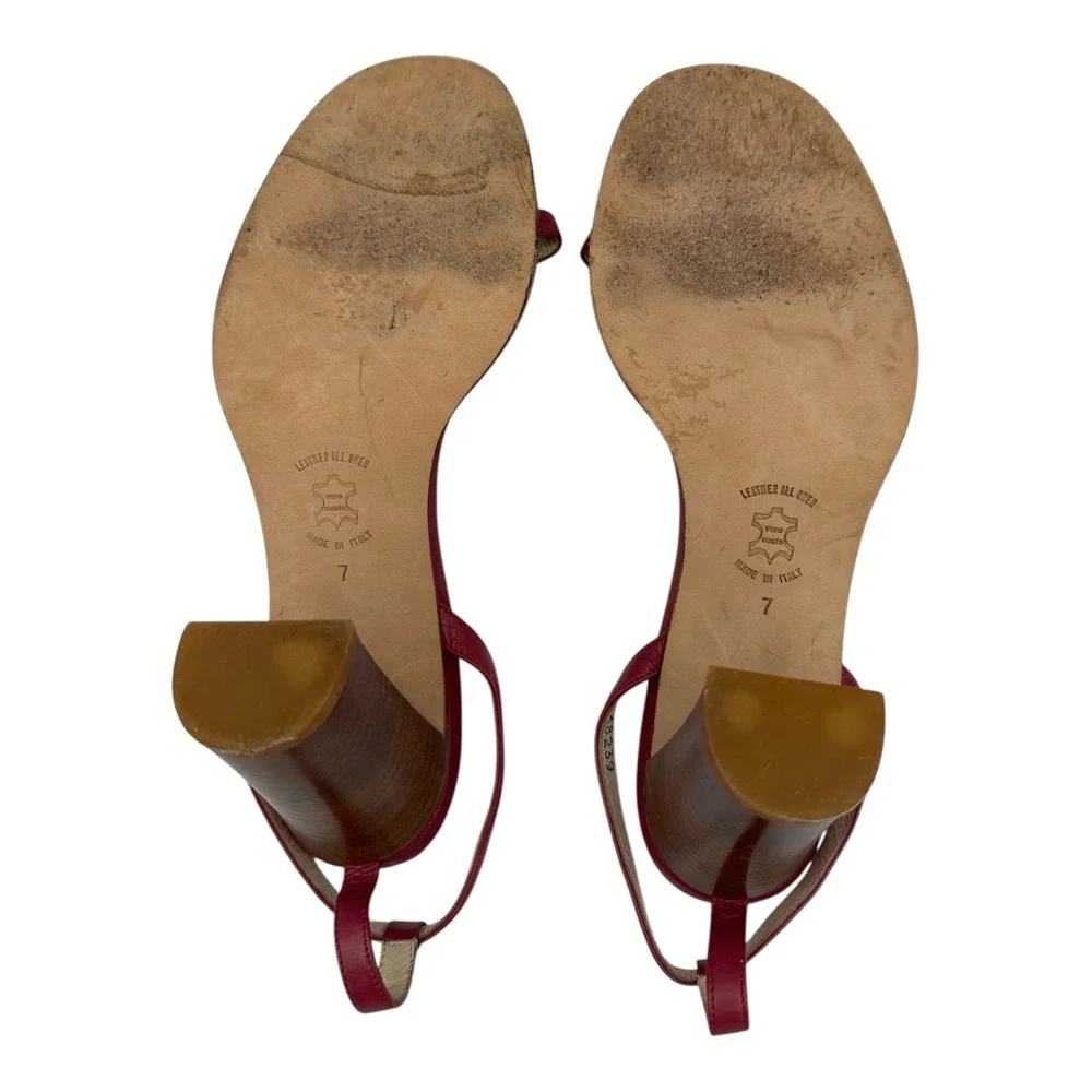 J‎ CrewChic Women's Magenta Leather Slingback Block Heel Sandals Size 7 Italy